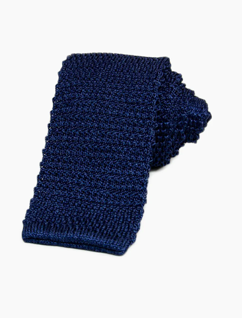 Navy Solid Jaspe' Silk Knitted Tie