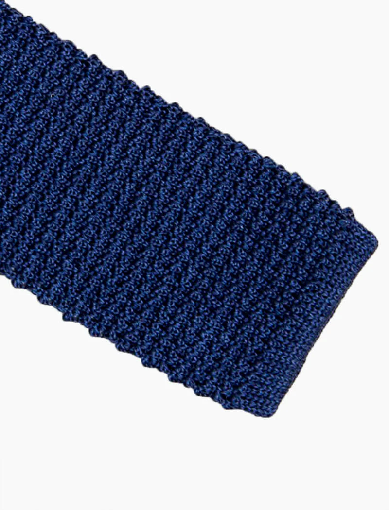 Navy Solid Jaspe' Silk Knitted Tie