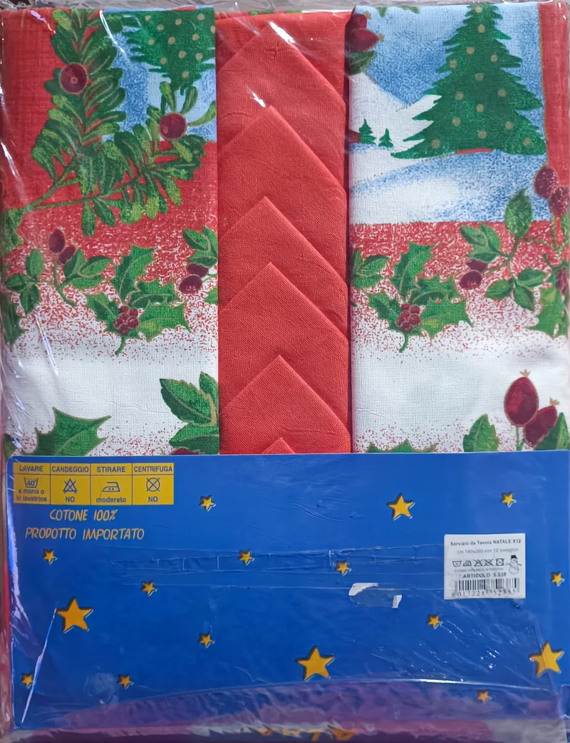 Tovaglia di Natale da dodici, in puro cotone. 600g.