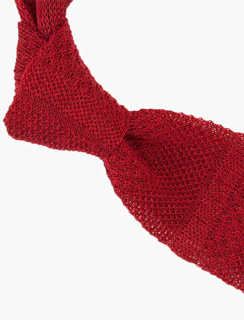 Red Textured Striped Linen Knitted Tie