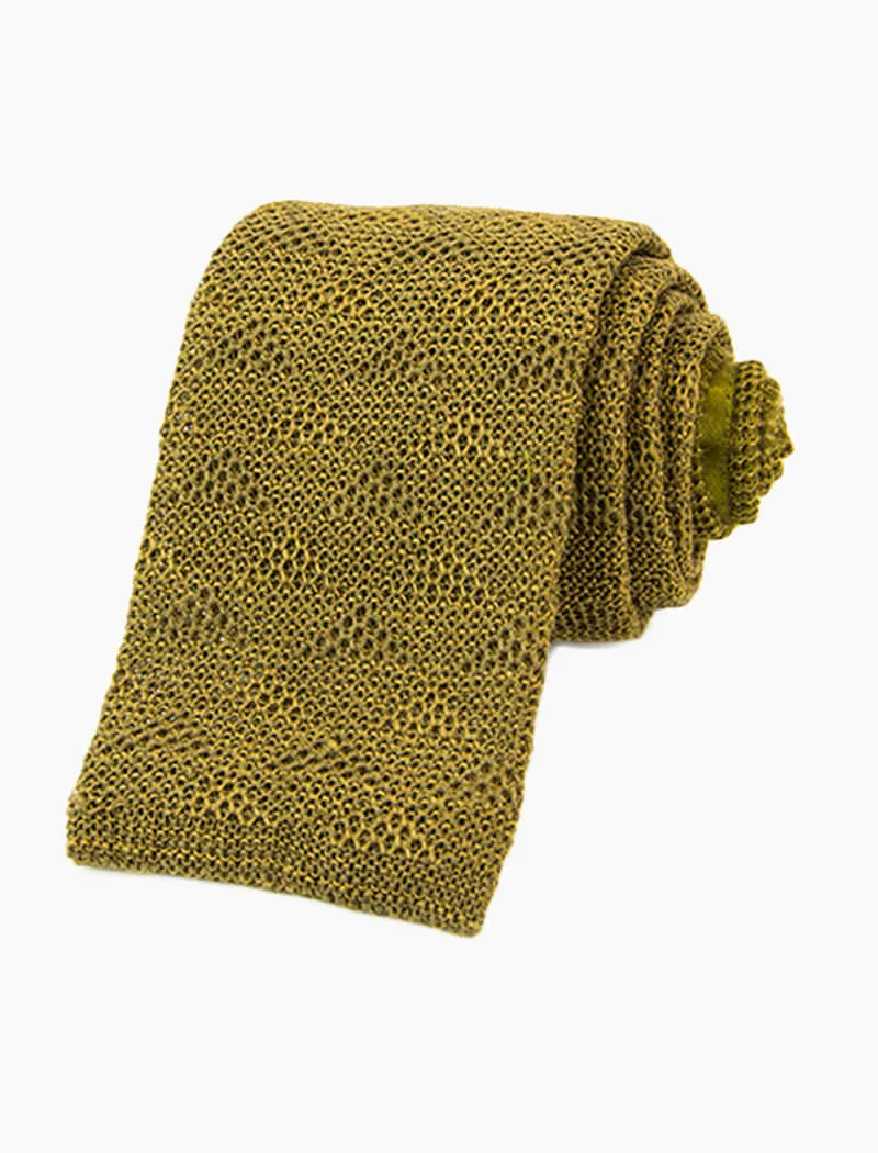 Olive Green Diamonds Linen Knitted Tie