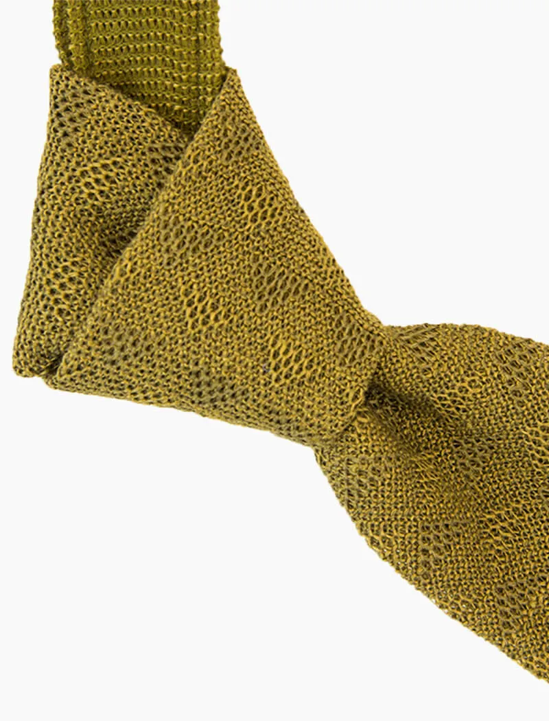 Olive Green Diamonds Linen Knitted Tie