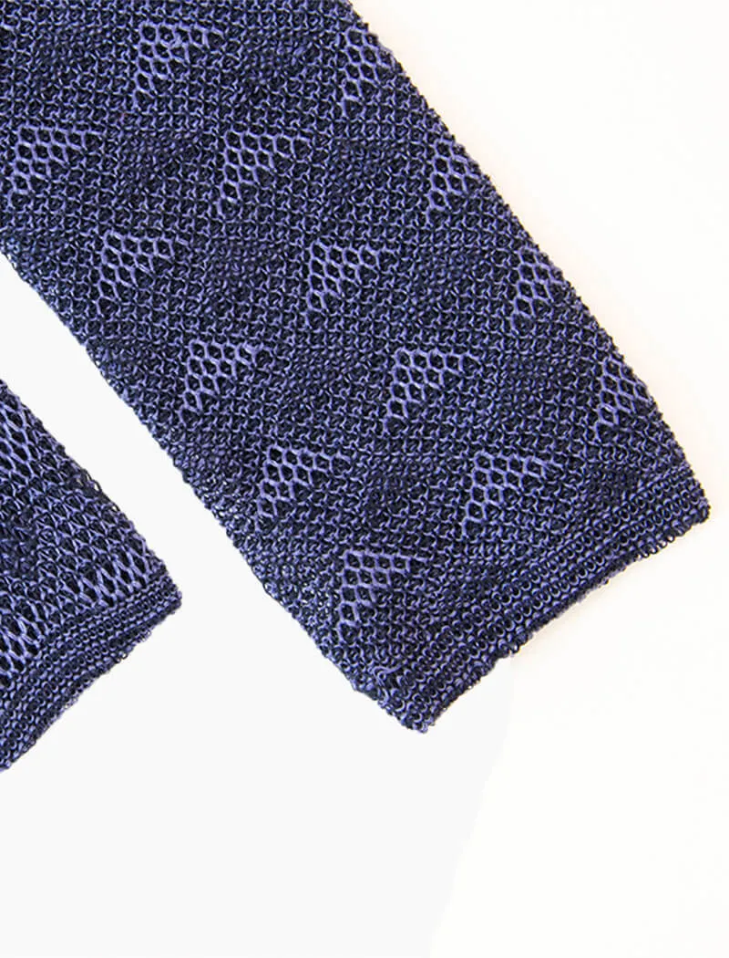 Navy Diamonds Linen Knitted Tie