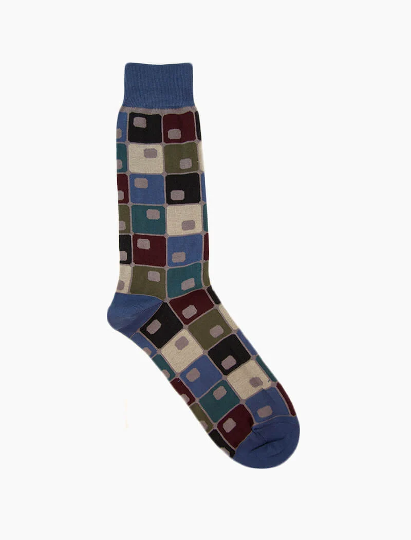 Blue 70's Squares Organic Cotton Socks