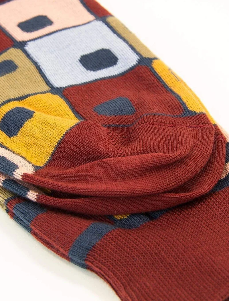 Burgundy 70's Squares Organic Cotton Socks