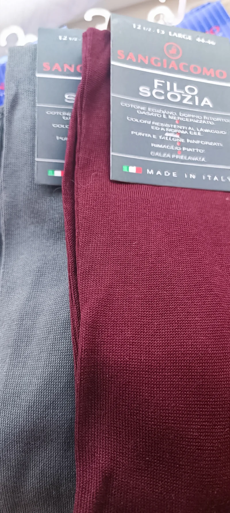 Calzino lungo uomo, filo di scozia Sangiacomo, grigio e bordeaux, due paia, taglia 12,5/13 - 44/46. 200g.