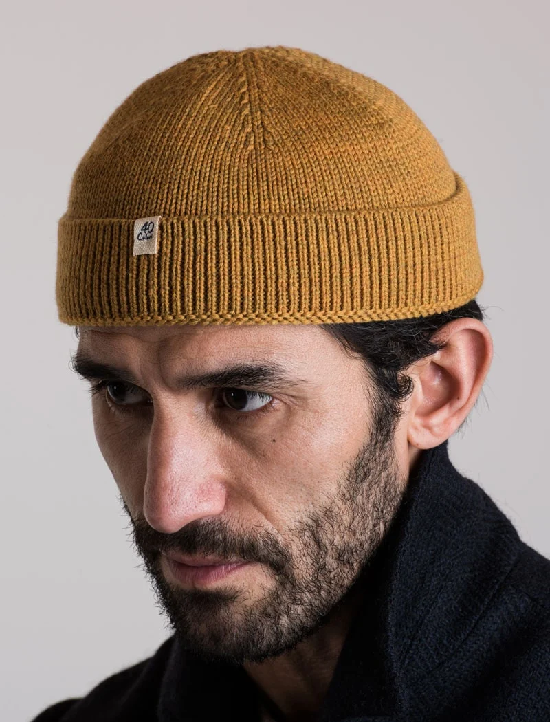Ochre Yellow Solid Wool Fisherman Beanie