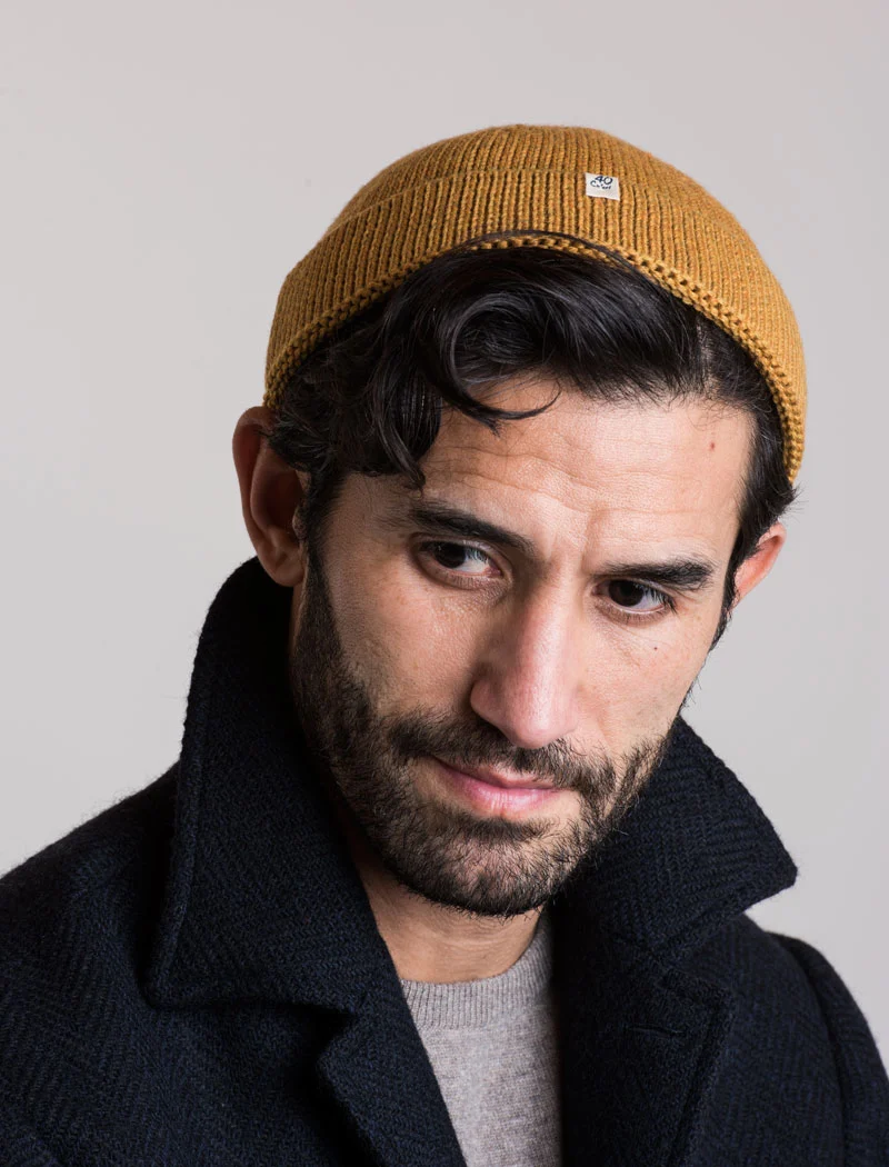 Ochre Yellow Solid Wool Fisherman Beanie