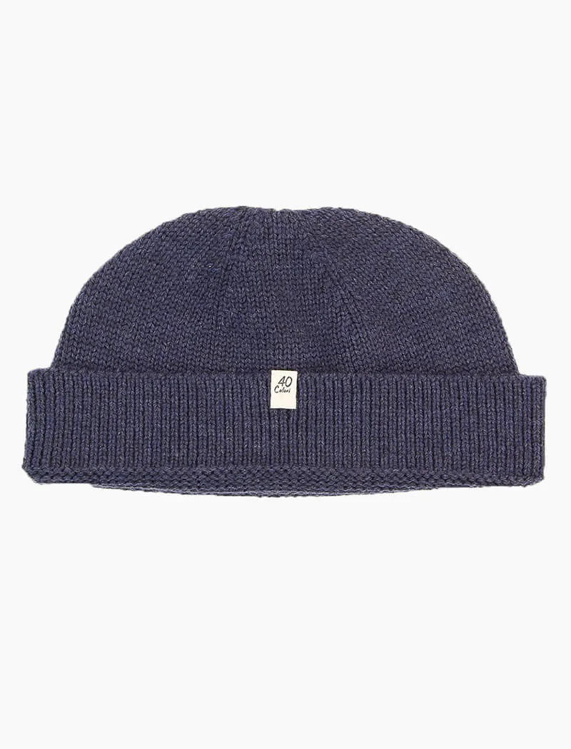 Navy Solid Wool Fisherman Beanie