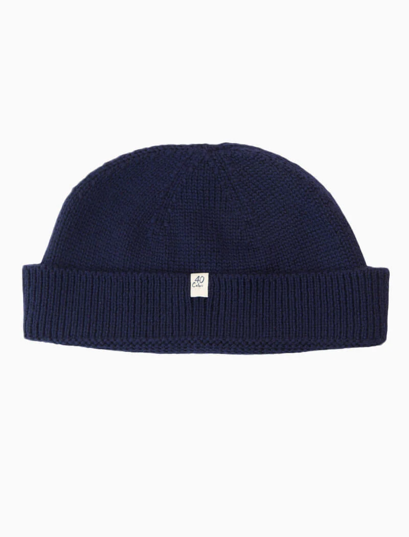 Dark Blue Solid Wool Fisherman Beanie