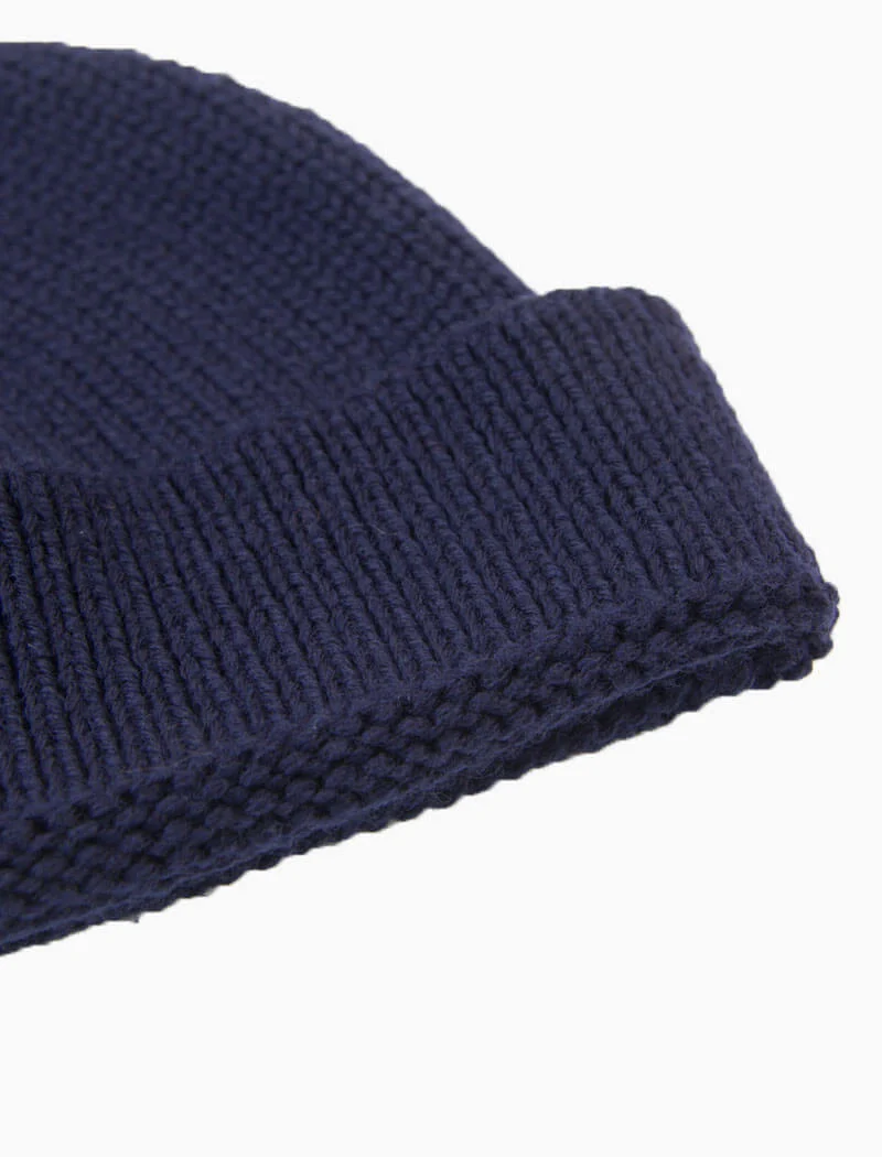 Dark Blue Solid Wool Fisherman Beanie