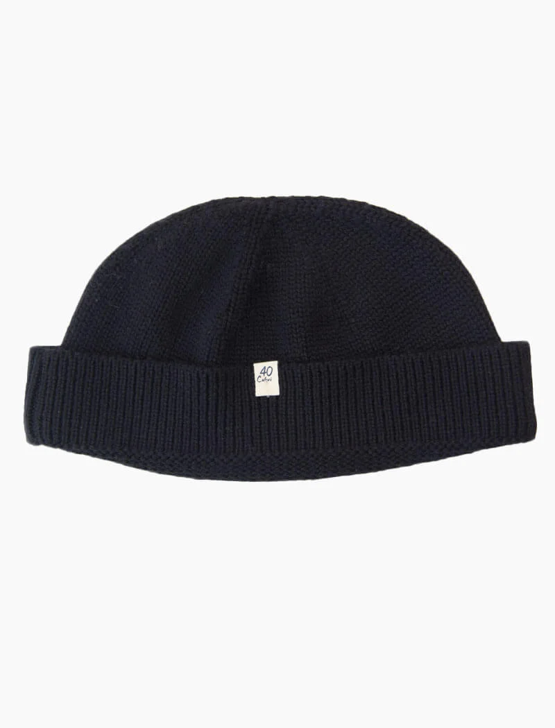 Black Solid Wool Fisherman Beanie