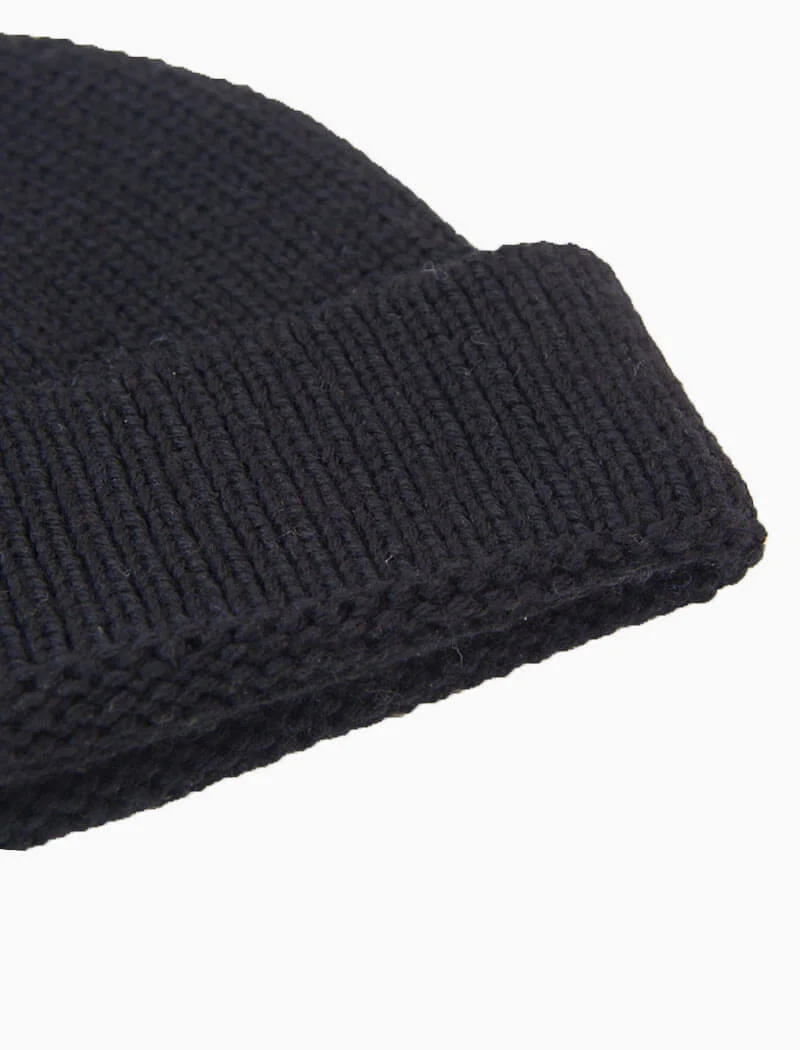 Black Solid Wool Fisherman Beanie