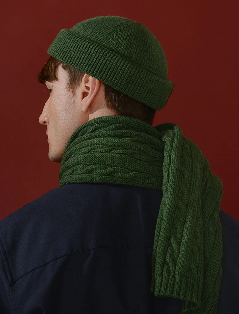 Olive Green Solid Wool Fisherman Beanie