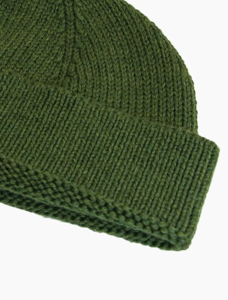 Olive Green Solid Wool Fisherman Beanie