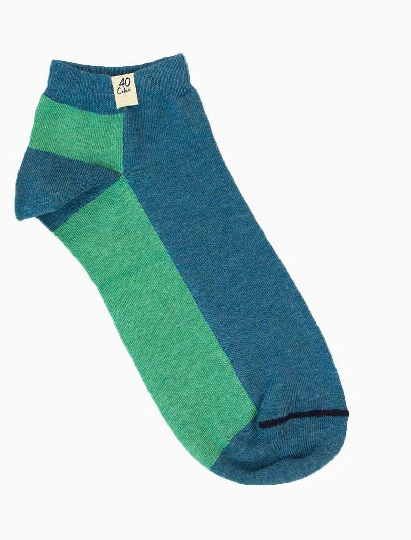 Petrol Blue Two Toned Short Organic Cotton Socks