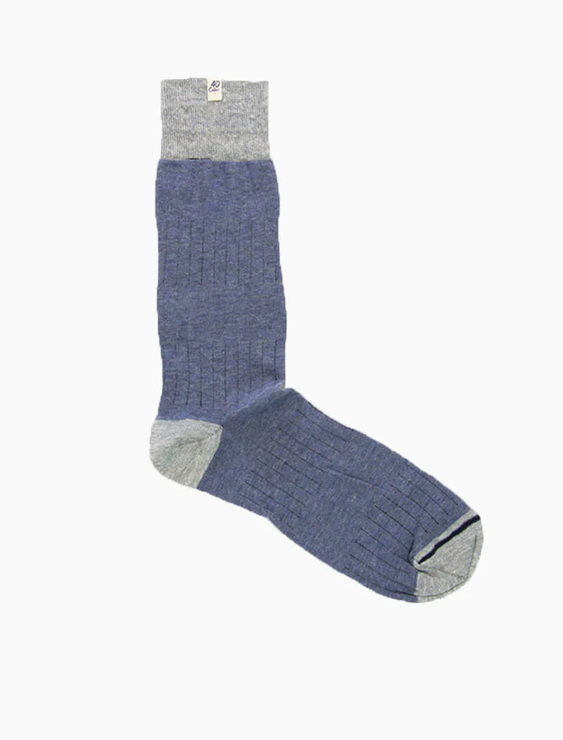 Jeans Blue Ribbed Linen & Organic Cotton Socks