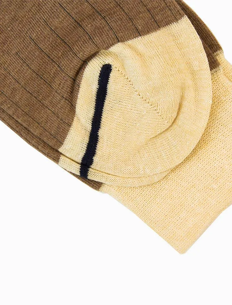 Brown Ribbed Linen & Organic Cotton Socks