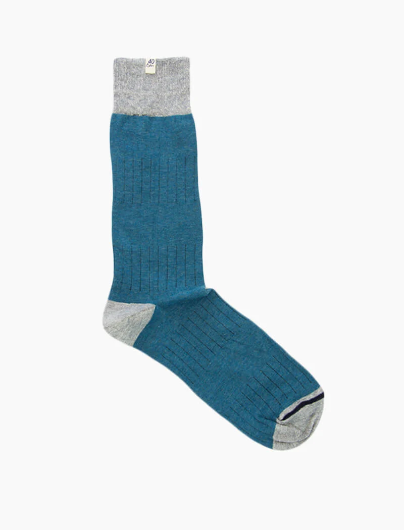 Petrol Blue Ribbed Linen & Organic Cotton Socks