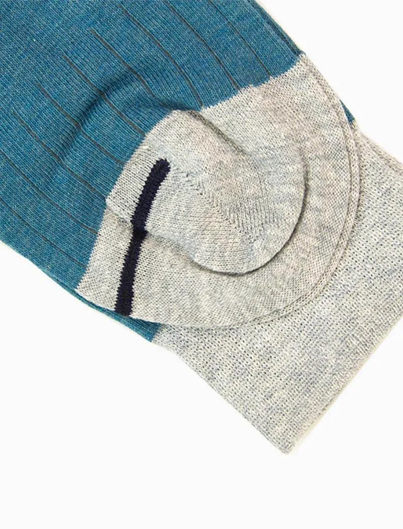 Petrol Blue Ribbed Linen & Organic Cotton Socks
