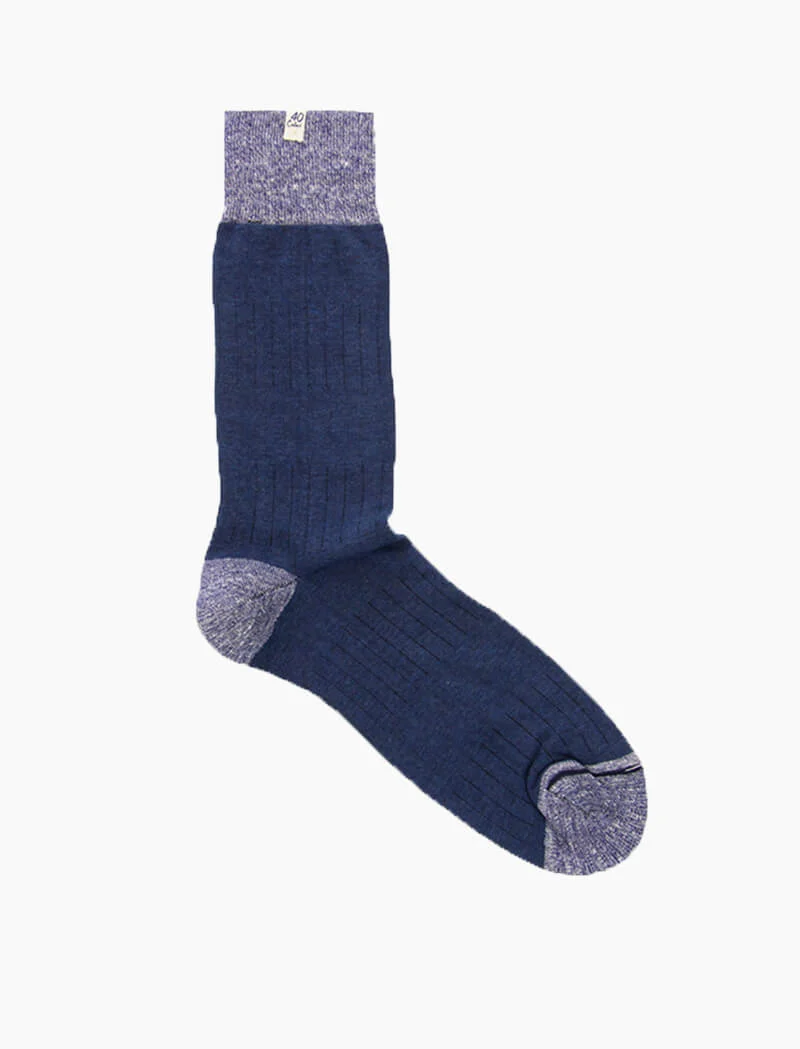 Dark Blue Ribbed Linen & Organic Cotton Socks