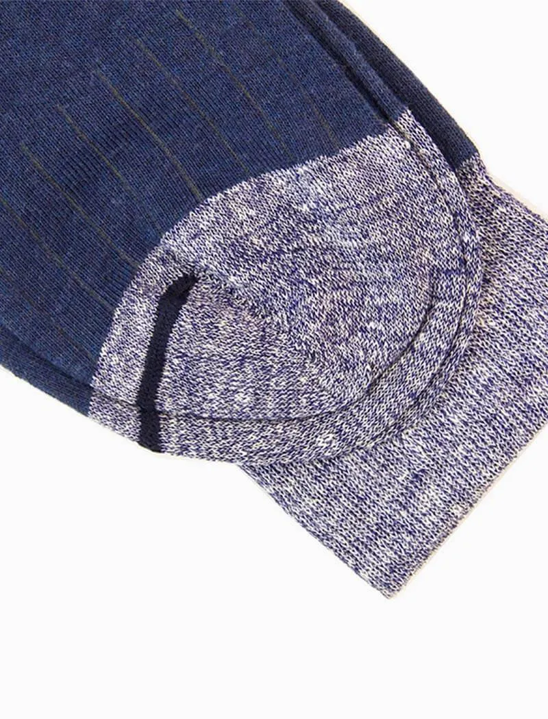 Dark Blue Ribbed Linen & Organic Cotton Socks