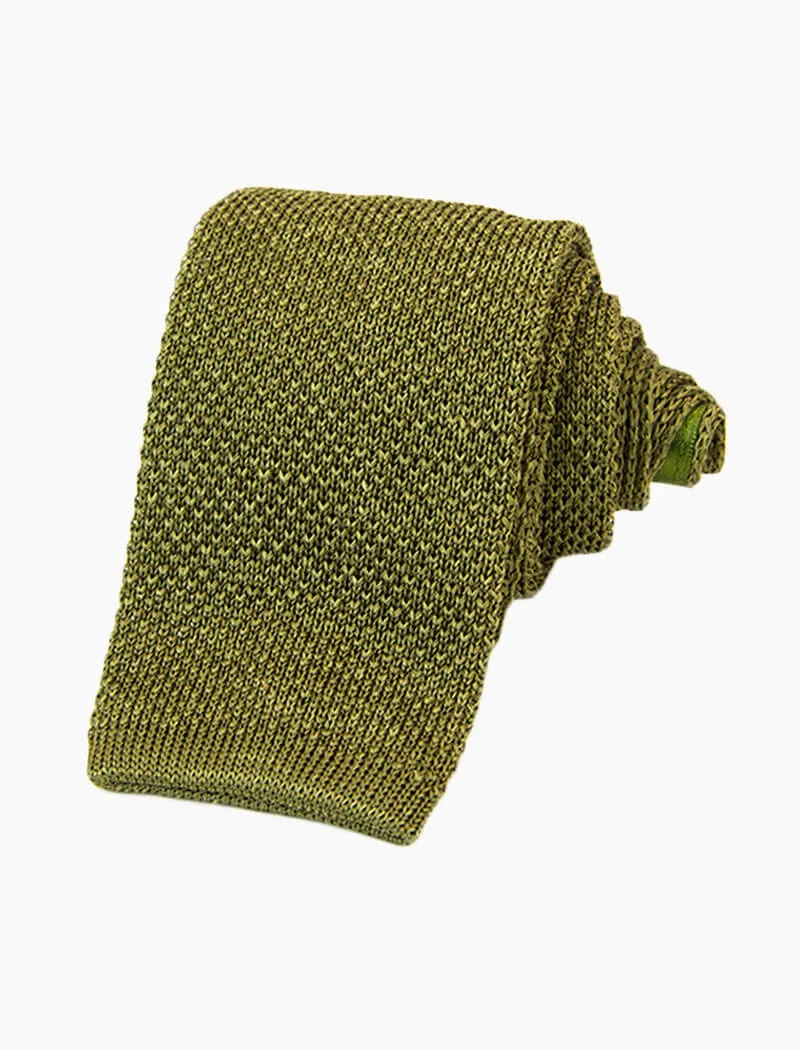 Olive Green Melange Silk & Linen Knitted Tie
