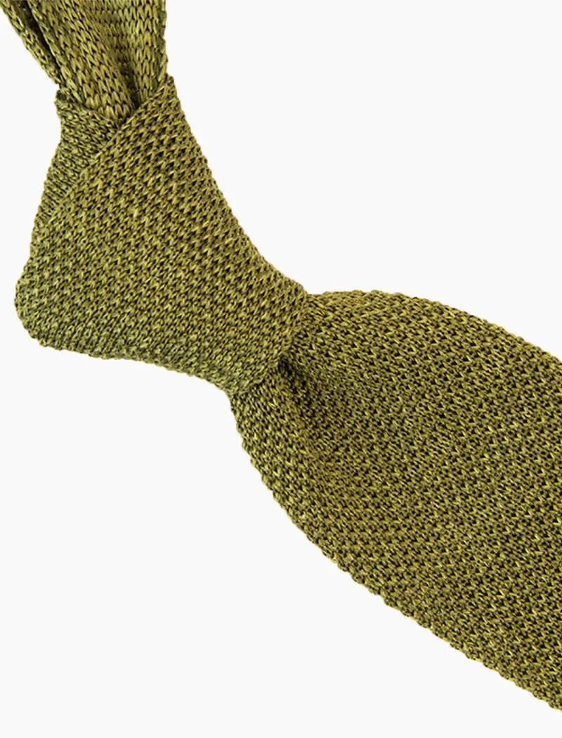 Olive Green Melange Silk & Linen Knitted Tie