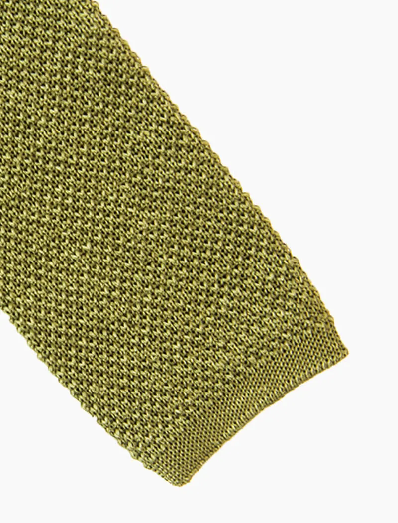 Olive Green Melange Silk & Linen Knitted Tie