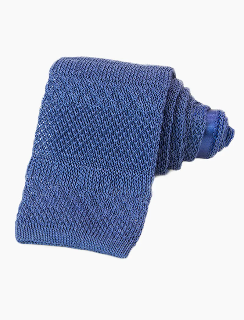 Blue Textured Striped Linen Knitted Tie