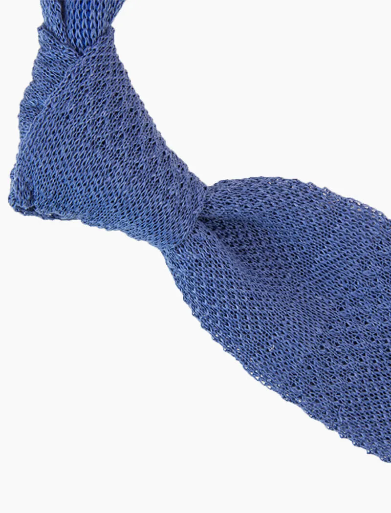 Blue Textured Striped Linen Knitted Tie