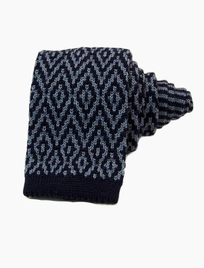 Blue Diamond Wool Jacquard Knitted Tie