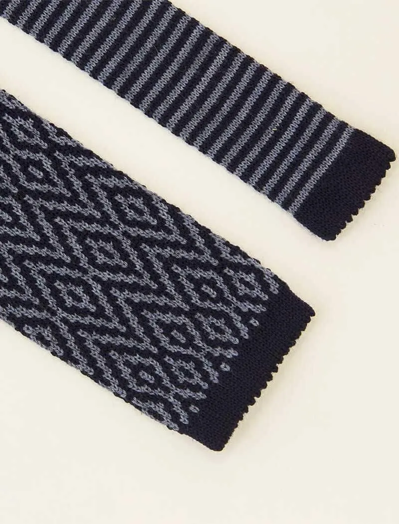 Blue Diamond Wool Jacquard Knitted Tie