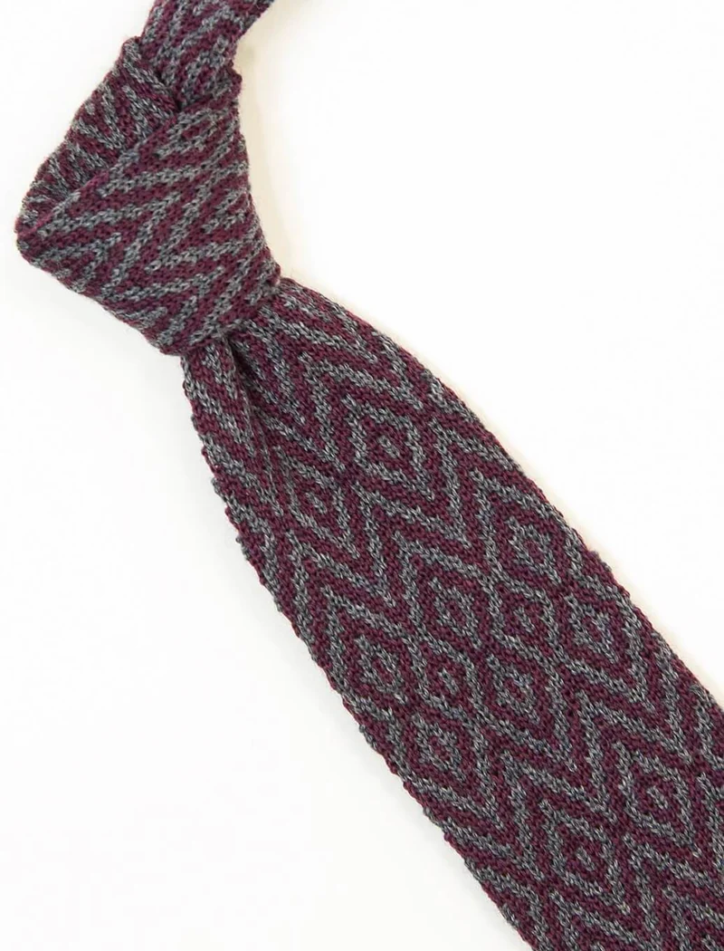 Grey Diamond Wool Jacquard Knitted Tie