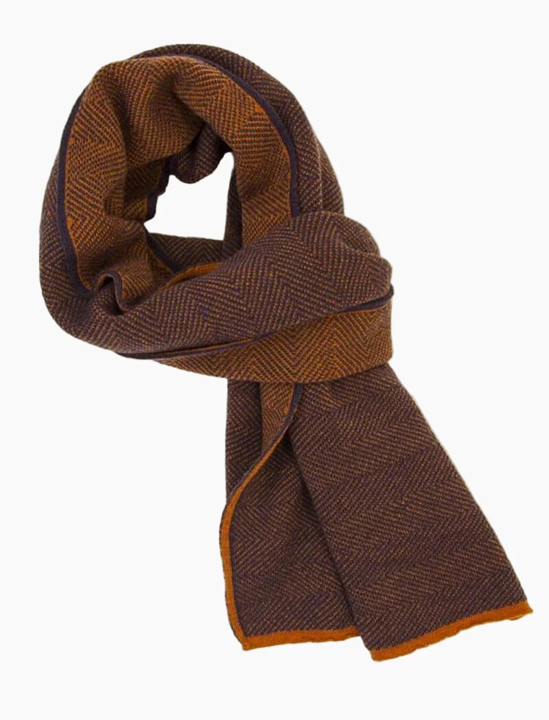 Orange & Purple Reversible Herringbone Knitted Wool Scarf