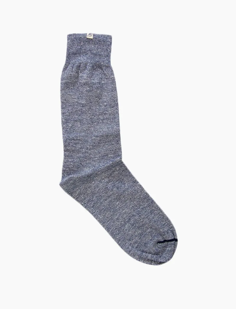 Navy Solid Melange Linen & Organic Cotton Socks