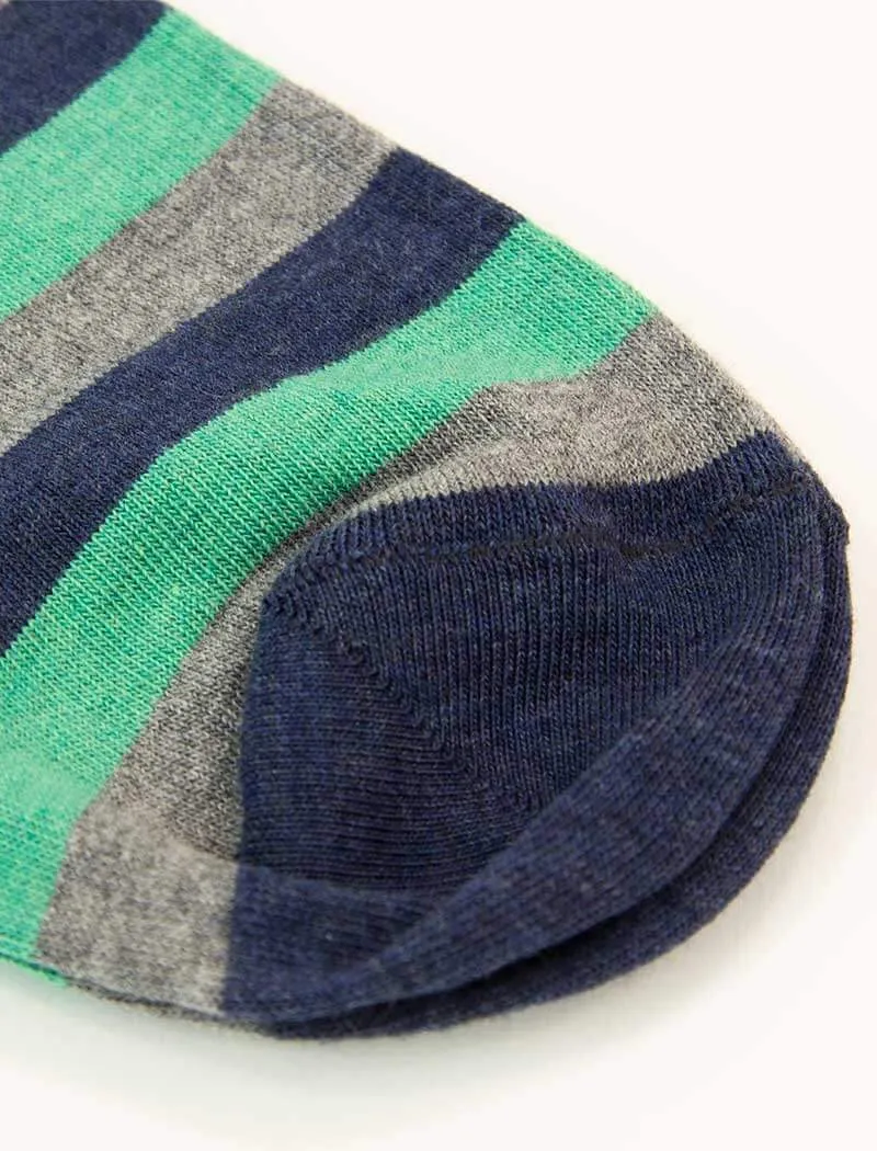 Teal Thick Striped Short Organic Cotton Socks