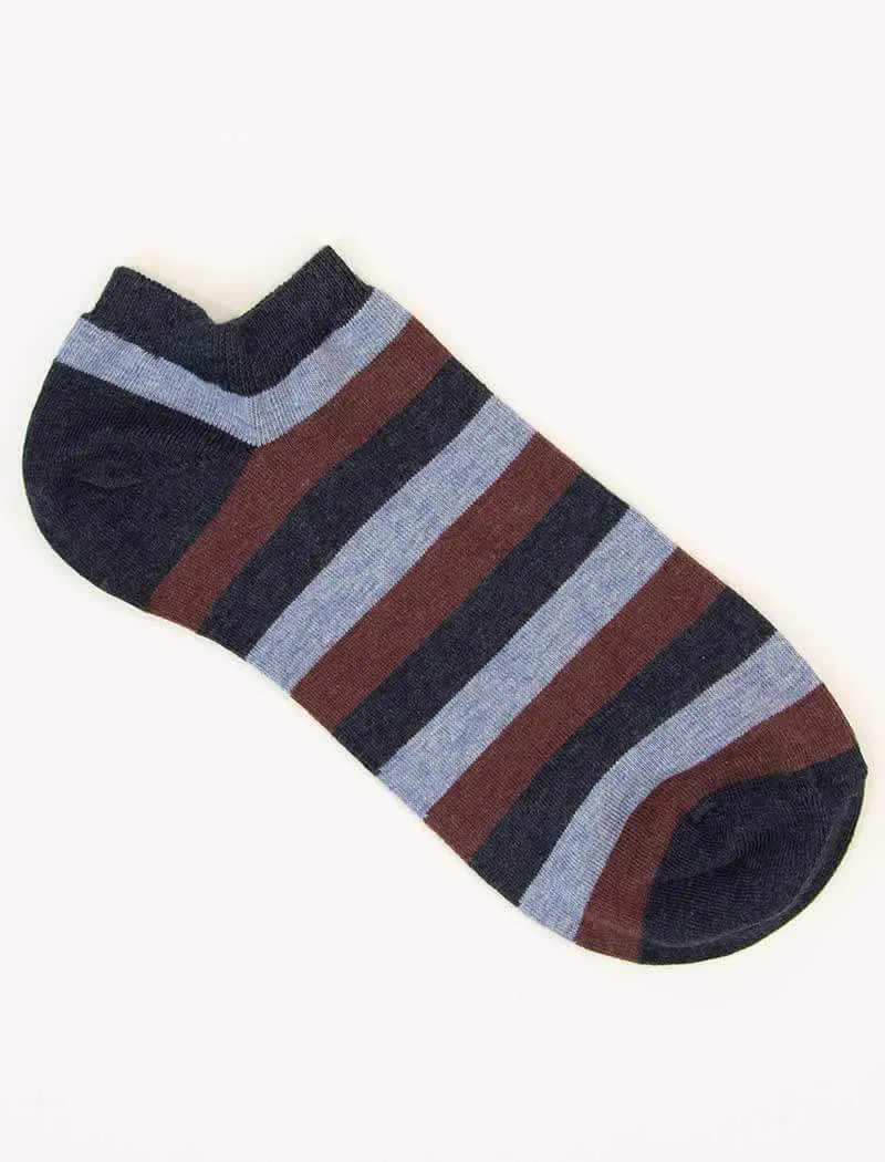 Blue Thick Striped Short Organic Cotton Socks