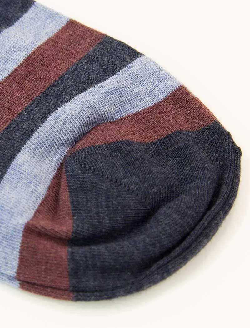 Blue Thick Striped Short Organic Cotton Socks