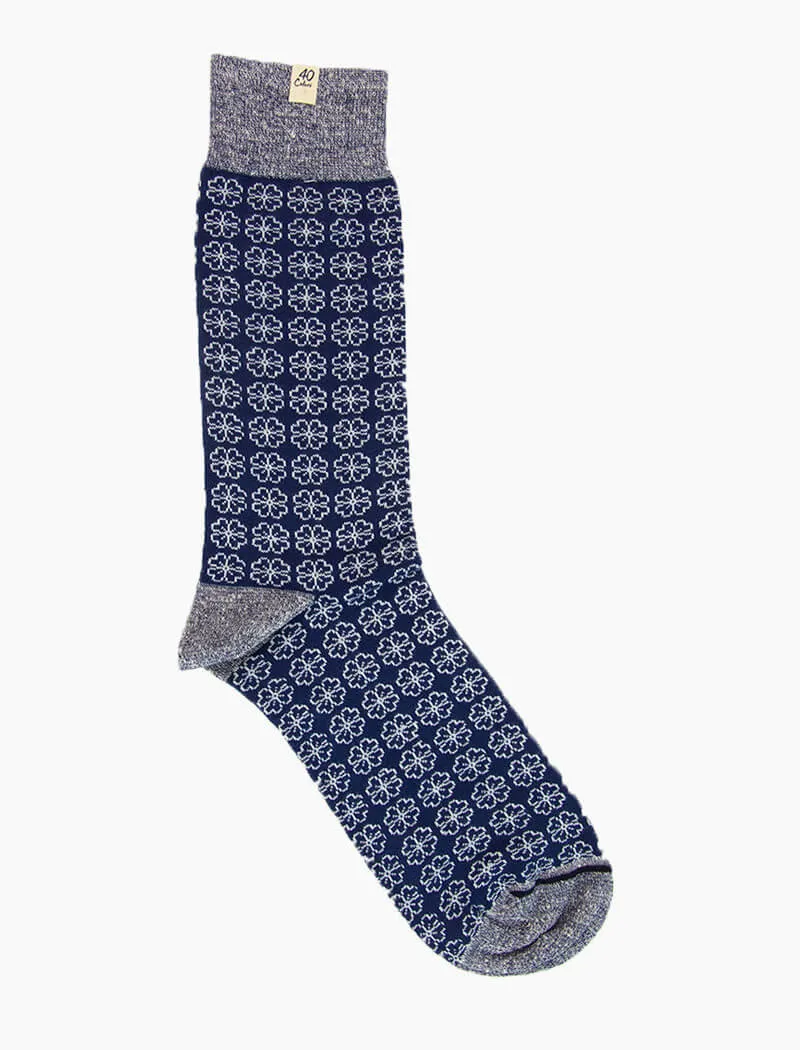 Blue Small Flowers Linen & Organic Cotton Socks