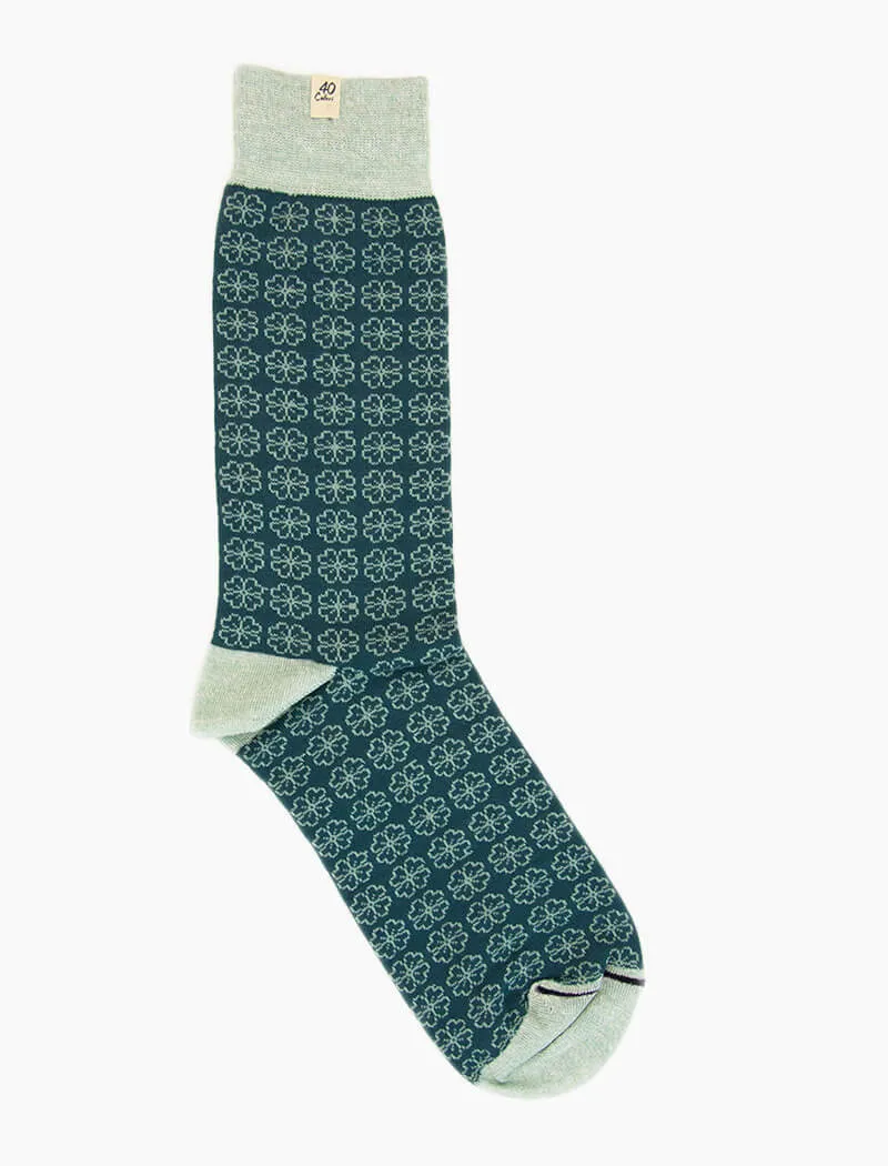 Teal Small Flowers Linen & Organic Cotton Socks