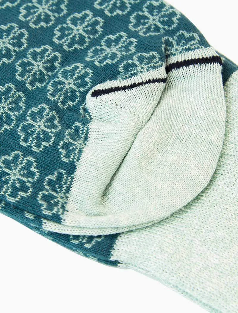 Teal Small Flowers Linen & Organic Cotton Socks