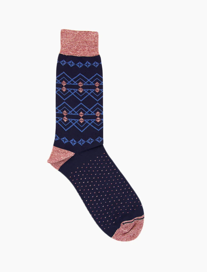 Blue Fair Isle Linen & Organic Cotton Socks