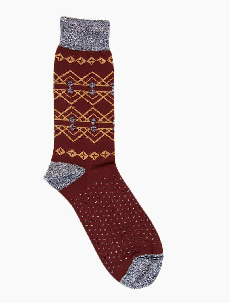 Burgundy Fair Isle Linen & Organic Cotton Socks
