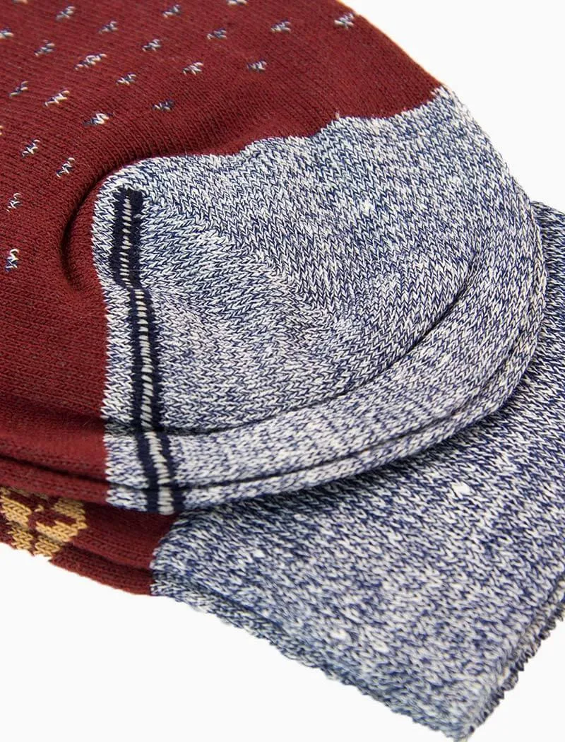 Burgundy Fair Isle Linen & Organic Cotton Socks