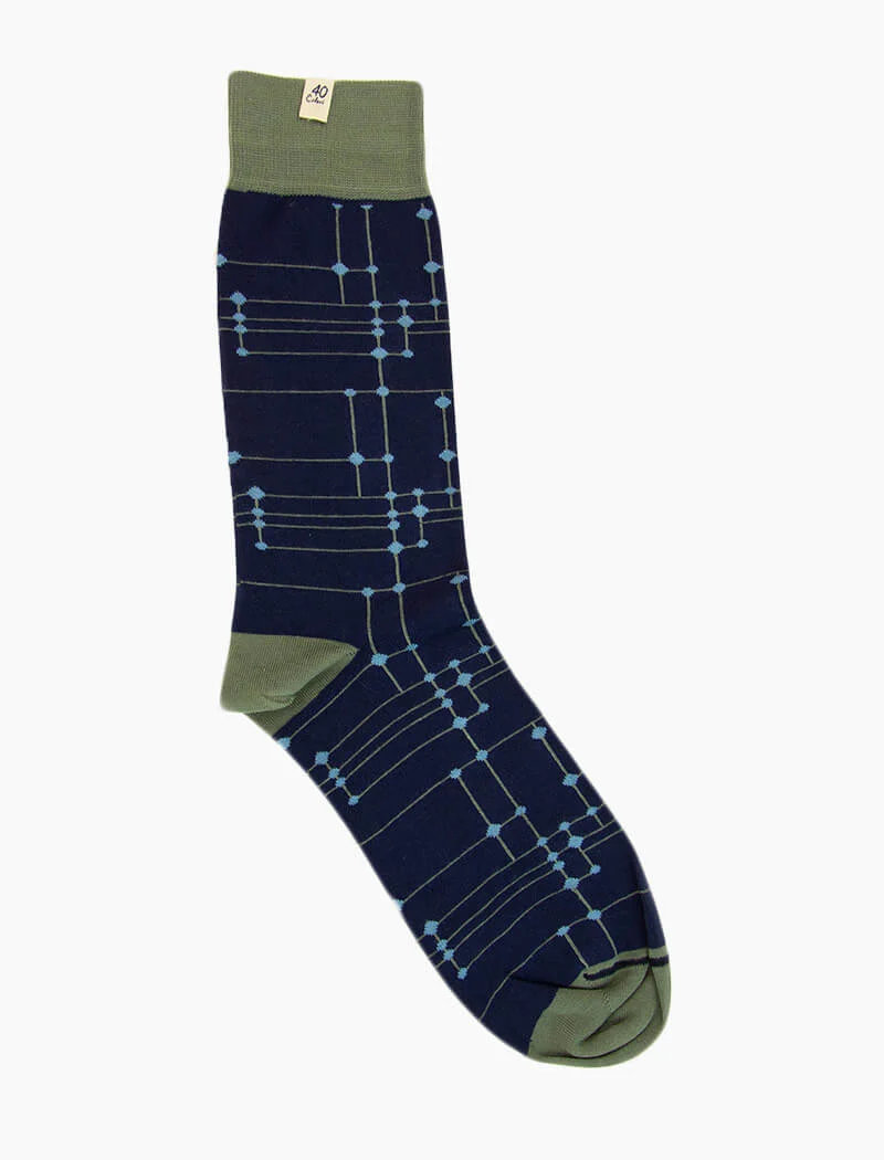 Dark Blue Stripes & Dots Organic Cotton Socks
