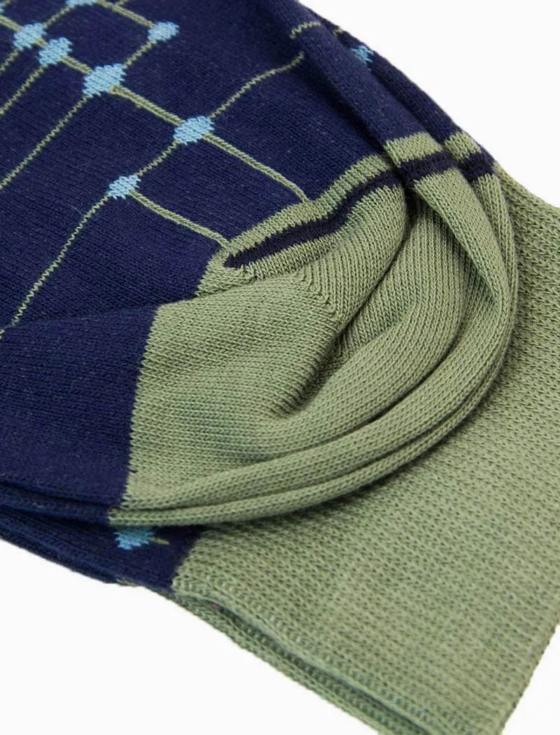 Dark Blue Stripes & Dots Organic Cotton Socks
