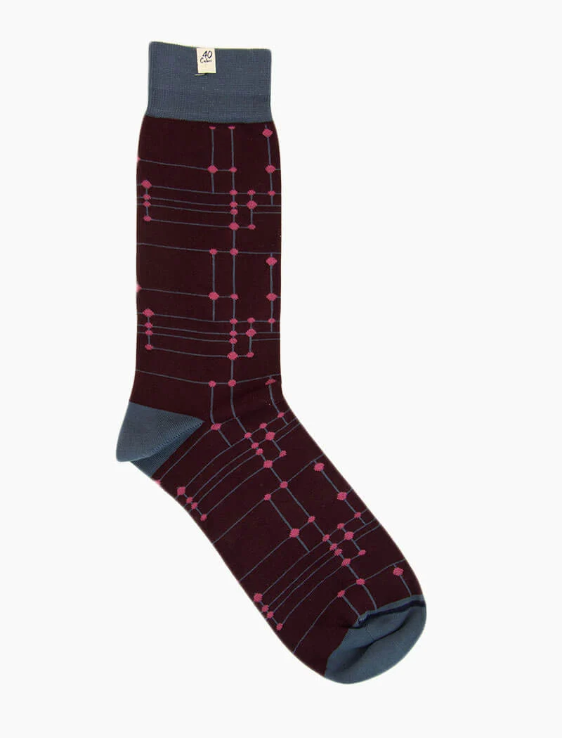 Burgundy Stripes & Dots Organic Cotton Socks