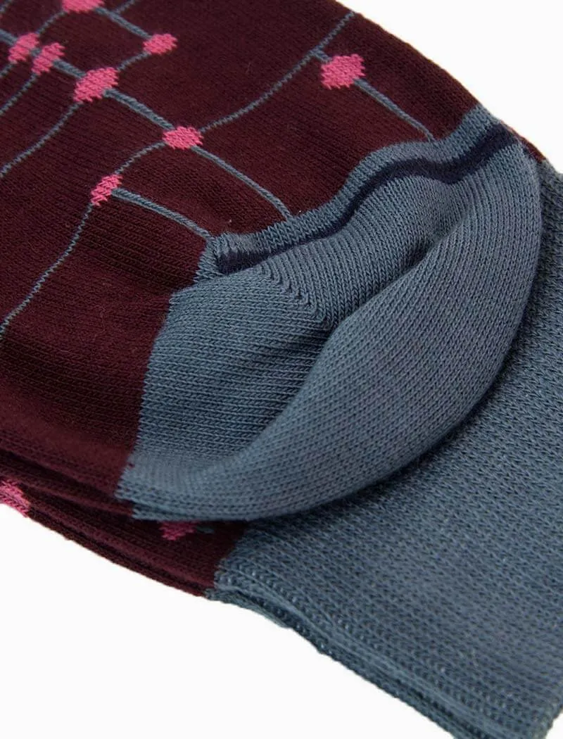 Burgundy Stripes & Dots Organic Cotton Socks
