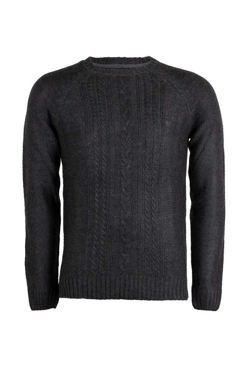 Pullover uomo con treccia tinta unita
